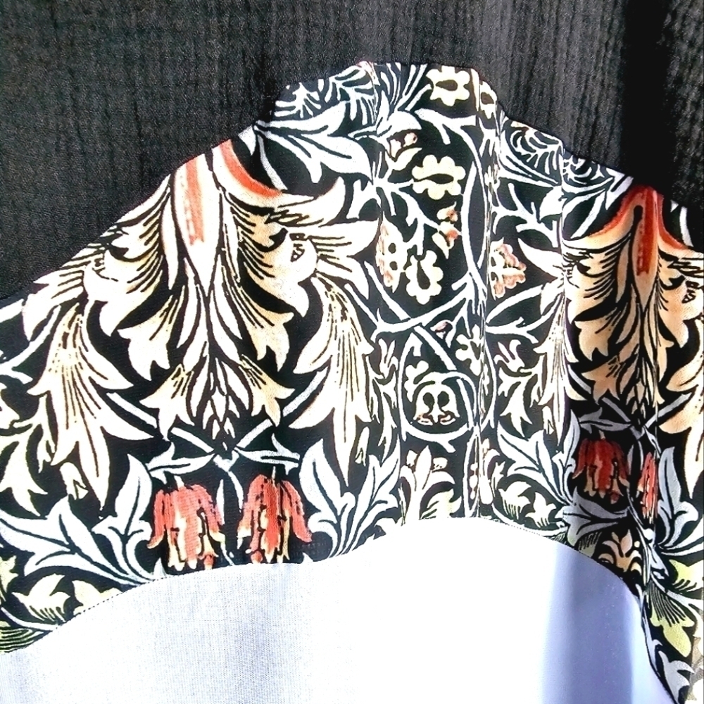 Lindi Gauze Black Cotton Floral Swirl 3/4 Sleeves Tunic Women's Blouse Size 2X - Picture 4 of 8